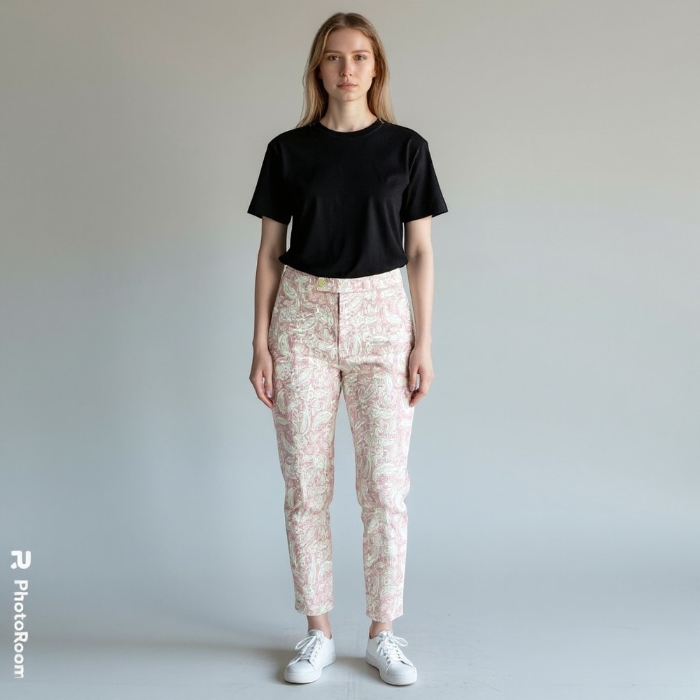 Lauren Ralph Lauren Active Paisley Ankle Pants 8 Pink Excellent Slim Fit Stretch